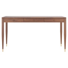 large walnut desk with three solid walnut drawers in mid century modern style