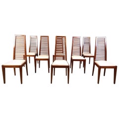 Ensemble de 8 chaises de salle à manger italiennes à haut dossier, années 1980