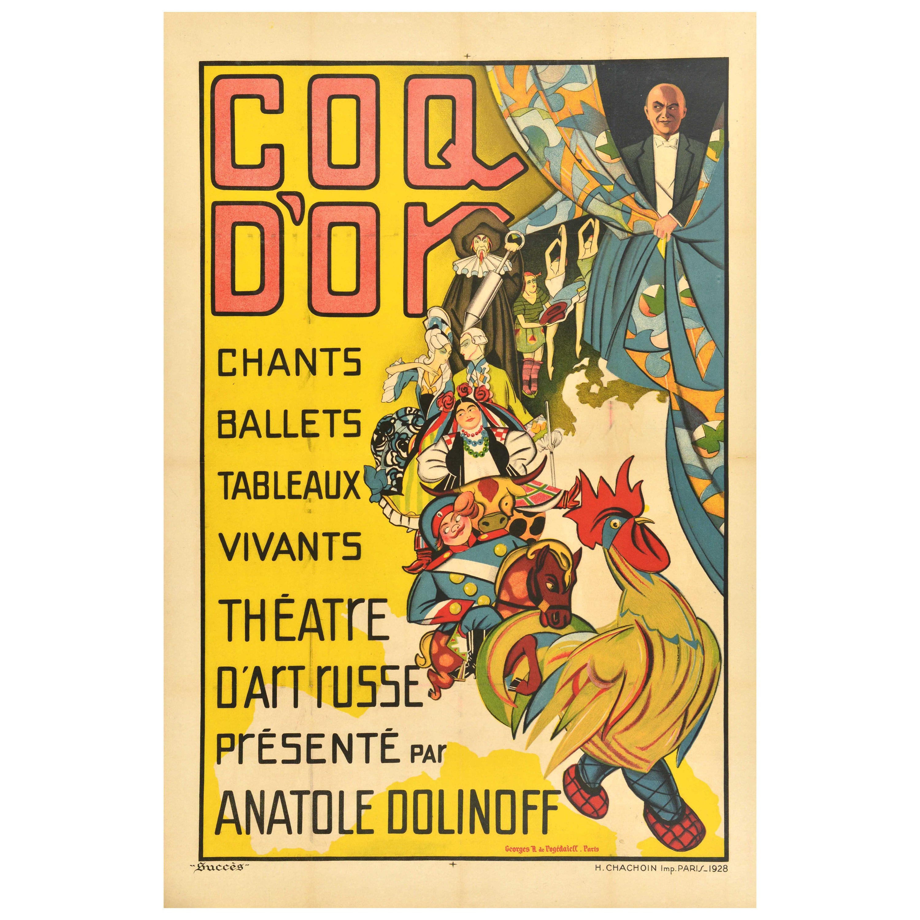 Original Vintage Werbeplakat Coq dOr Russisches Kunsttheater Anatole Dolinoff