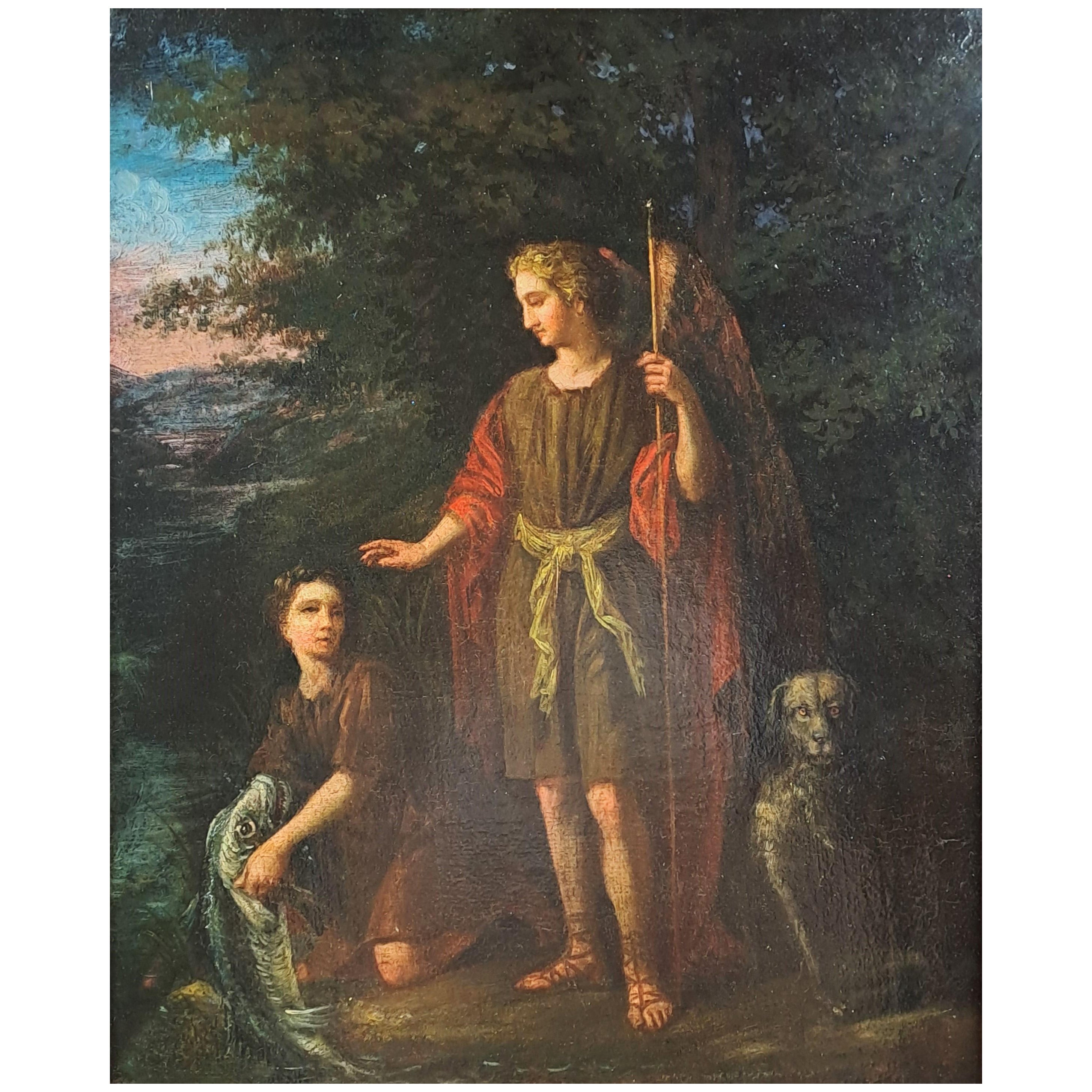 Il pescatore Tobia e l'angelo Raphael - Scuola francese, fine del XVII secolo in vendita