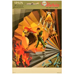Original Vintage Travel Poster Spanish Festivals Iberia Airlines Bullfight Vega