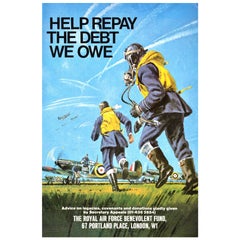 Original Vintage Fundraising Poster Help Repay The Debt RAF Benevolent Fund UK