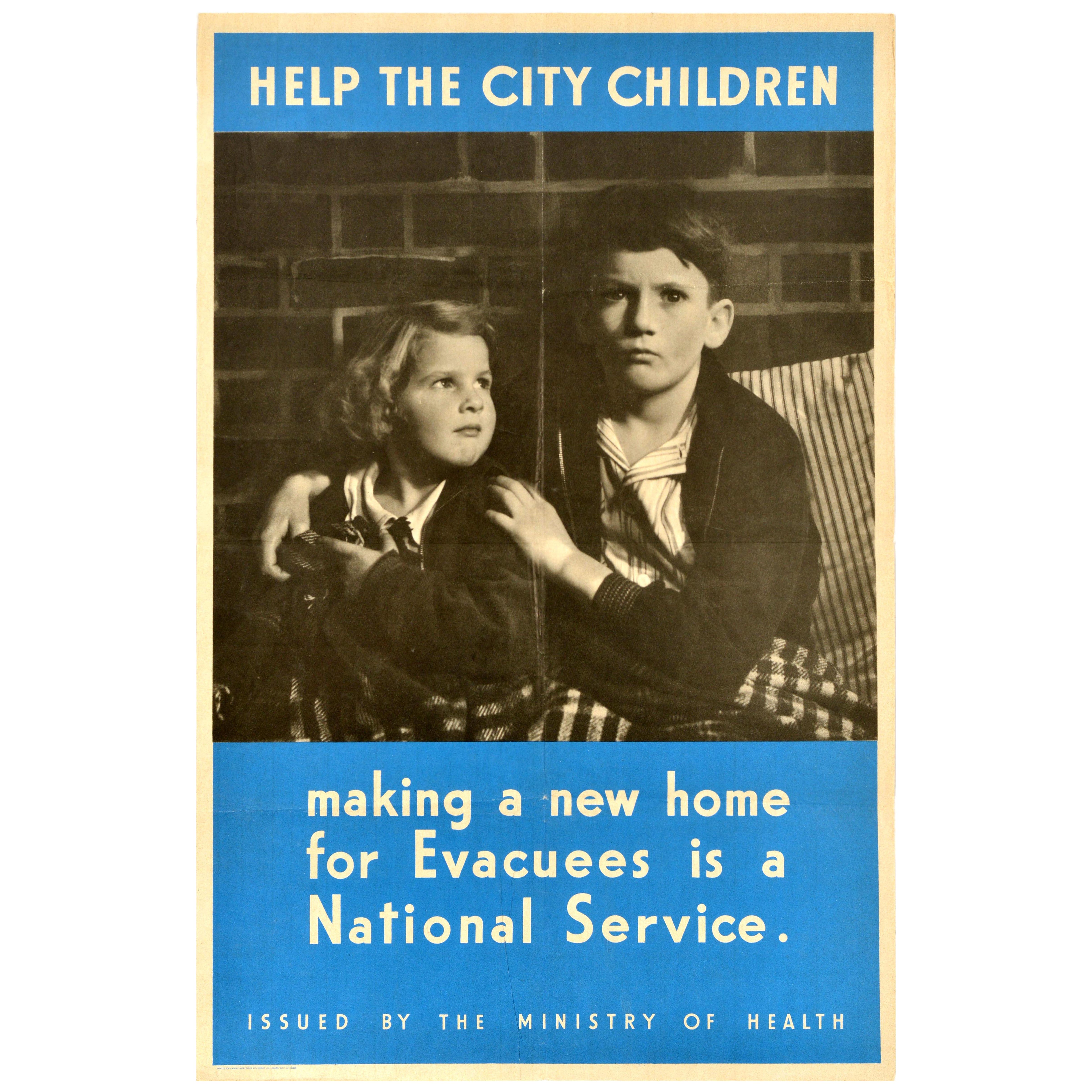 Original Vintage World War Two Poster Help The City Children WWII Evacuation