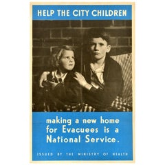 Original Vintage World War Two Poster Help The City Children WWII Evacuation