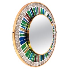 Brutalist hand-crafted multicoloured glass mosaic wall mirror, Spain, 1960s