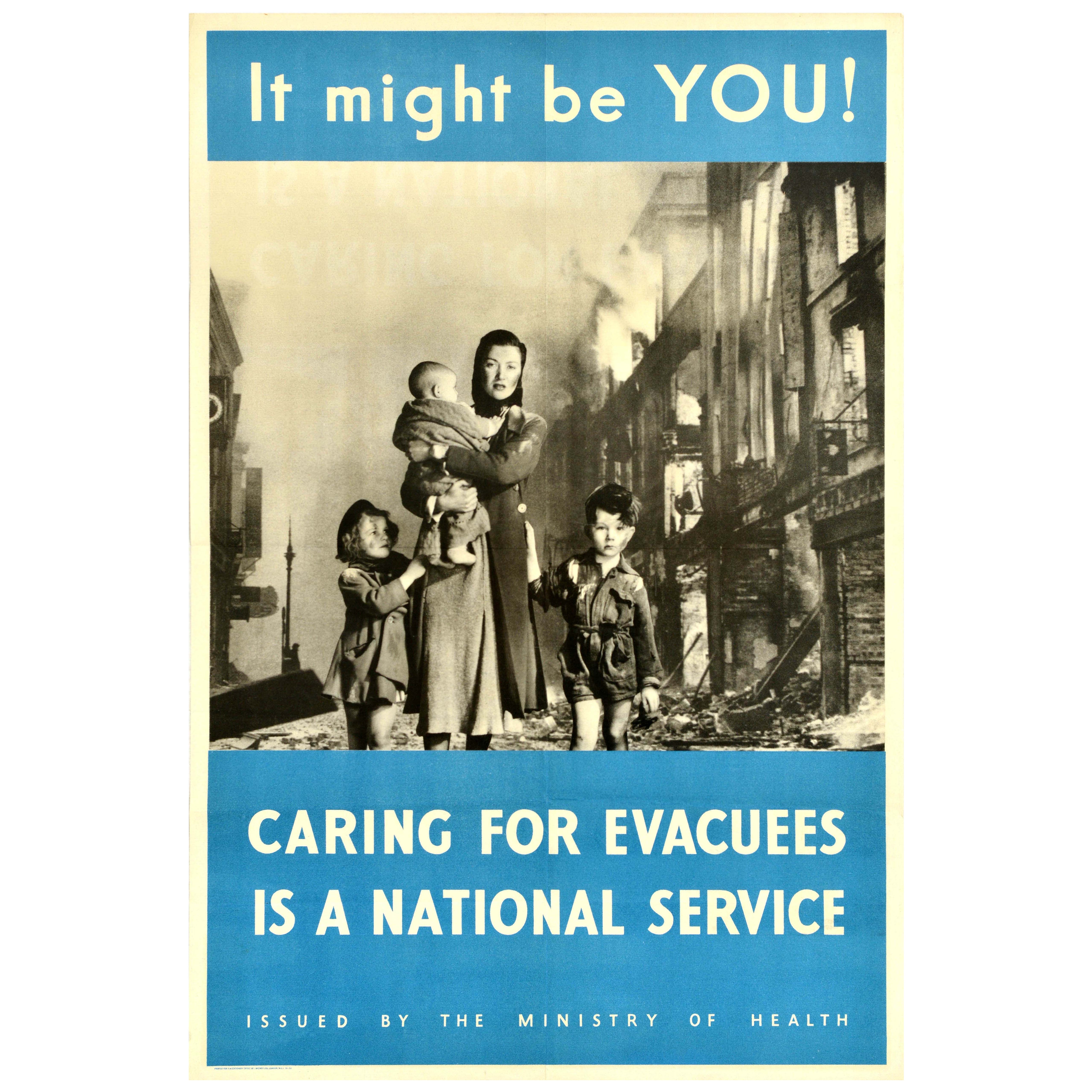Poster originale d'epoca della Seconda Guerra Mondiale It Might Be You WWII Evacuation Services