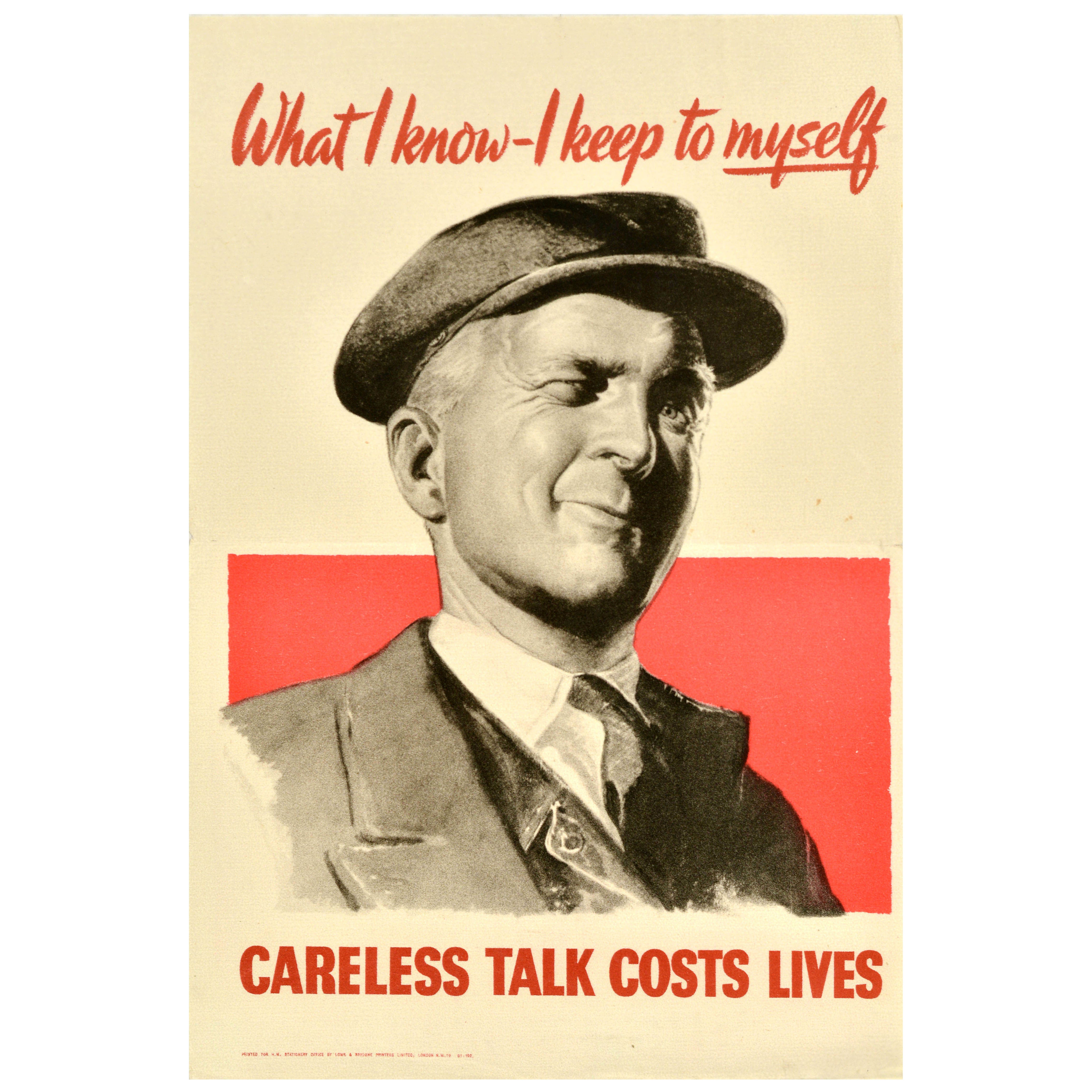 Original Vintage WWII Propaganda Poster Unvorsichtiges Gerede kostet Leben Behalte ich für mich