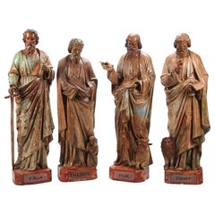 Unglaubliche und seltene französische Terrakottastatuen der vier Evangelisten