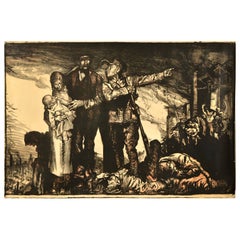 Cartel Antiguo Original de Reclutamiento de Guerra Britains Call To Arms WWI Frank Brangwyn