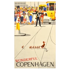 Poster pubblicitario di viaggio originale d'epoca Meraviglioso anatroccolo di Copenaghen Danimarca