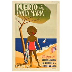 Original Vintage Travel Poster Puerto Santa Maria Summer Port Saint Mary Spain