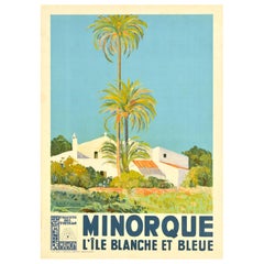 Poster di viaggio originale d'epoca Minorca Isola di Minorca Whiting Spagna Llull