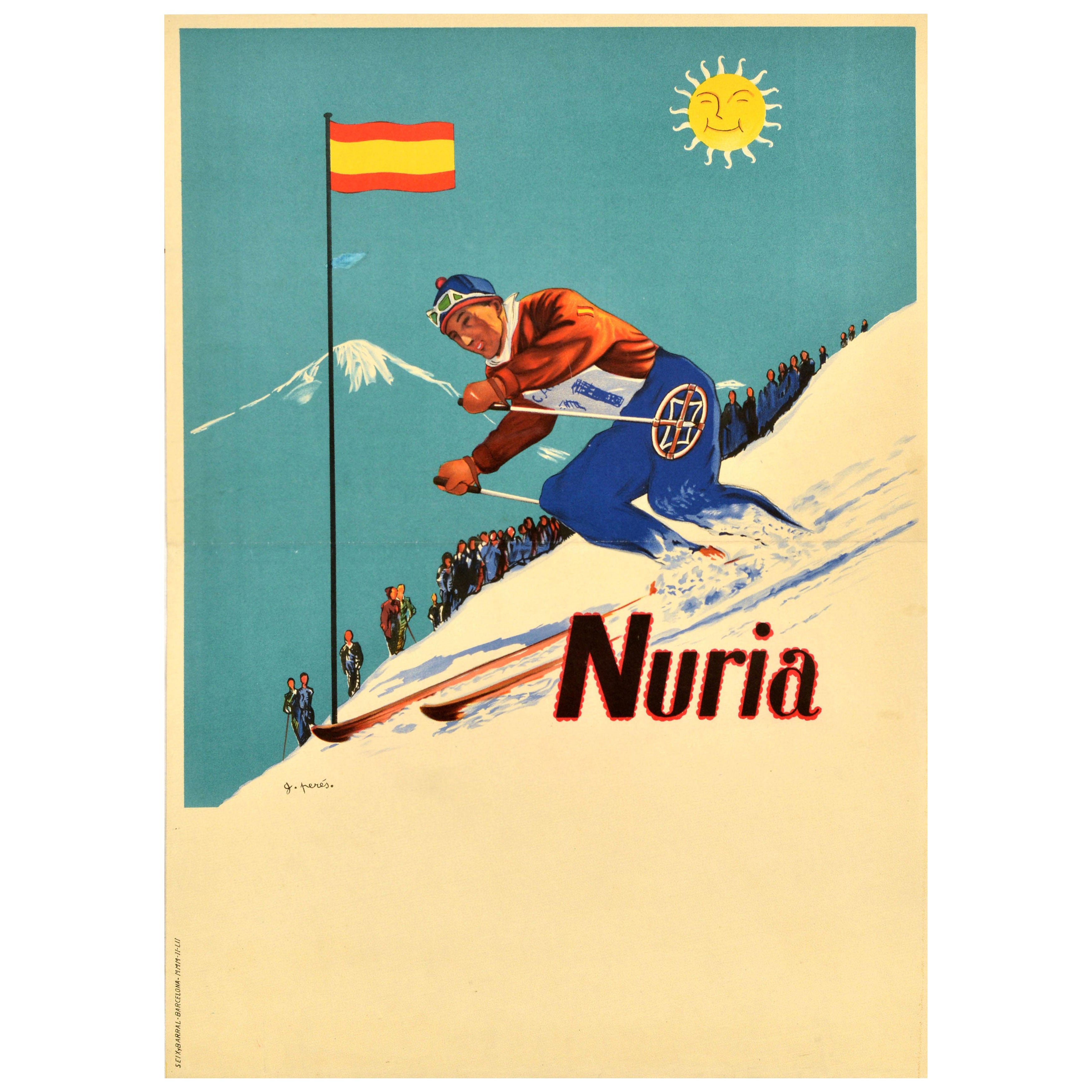 Original Vintage By Winter Sport Alpine Ski Resort Poster Nuria Katalonien Ski Spanien