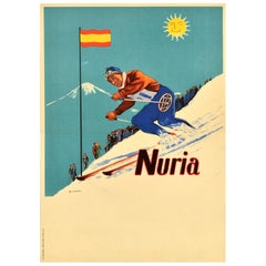 Original Vintage Winter Sport Alpine Ski Resort Poster Nuria Catalonia Ski Spain