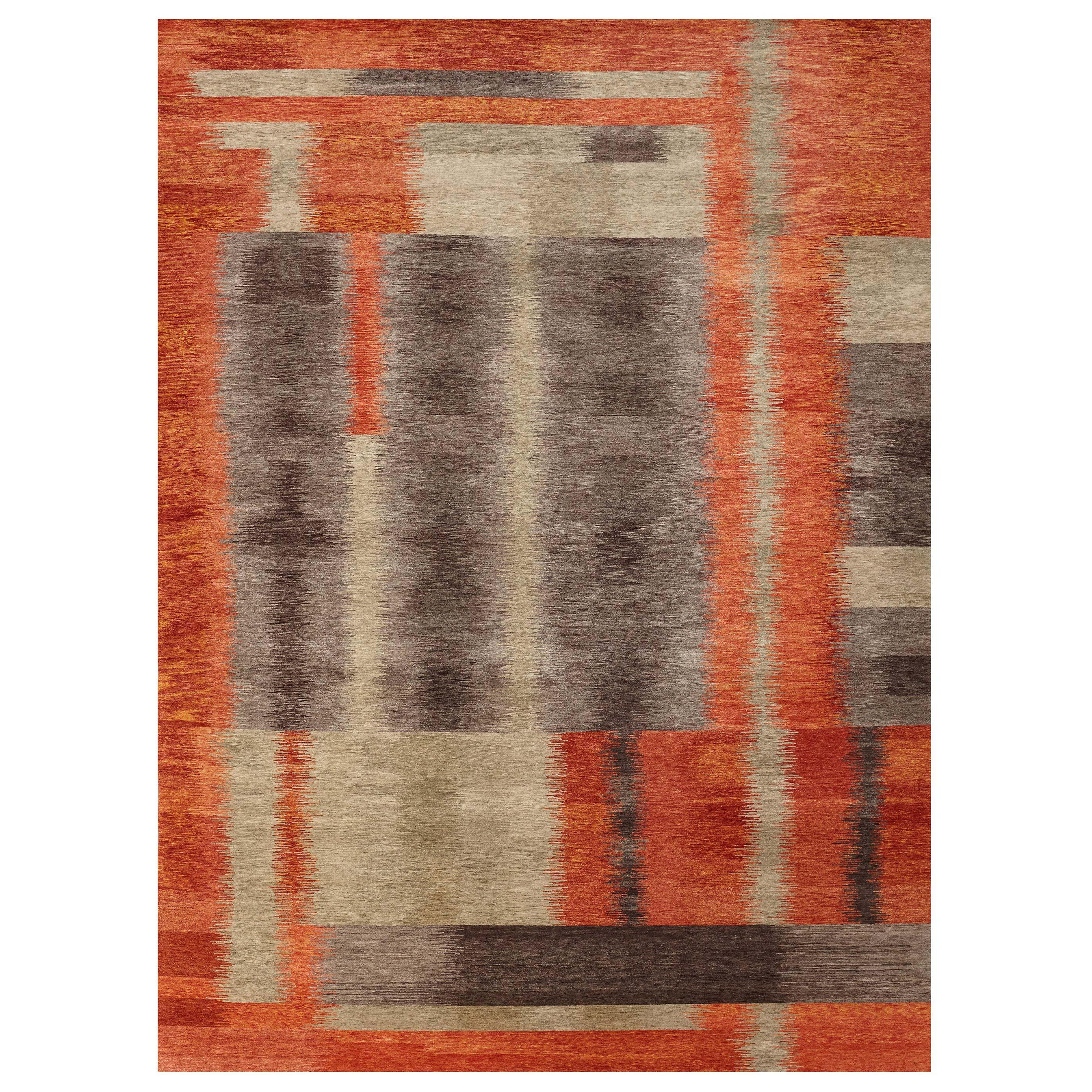 Tapis Art Déco Alfonsina-Rustic fait à la main en laine et soie de Doris Leslie Blau en vente
