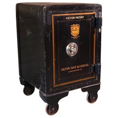 Small Antique Rolling Floor Safe by Victor Co.