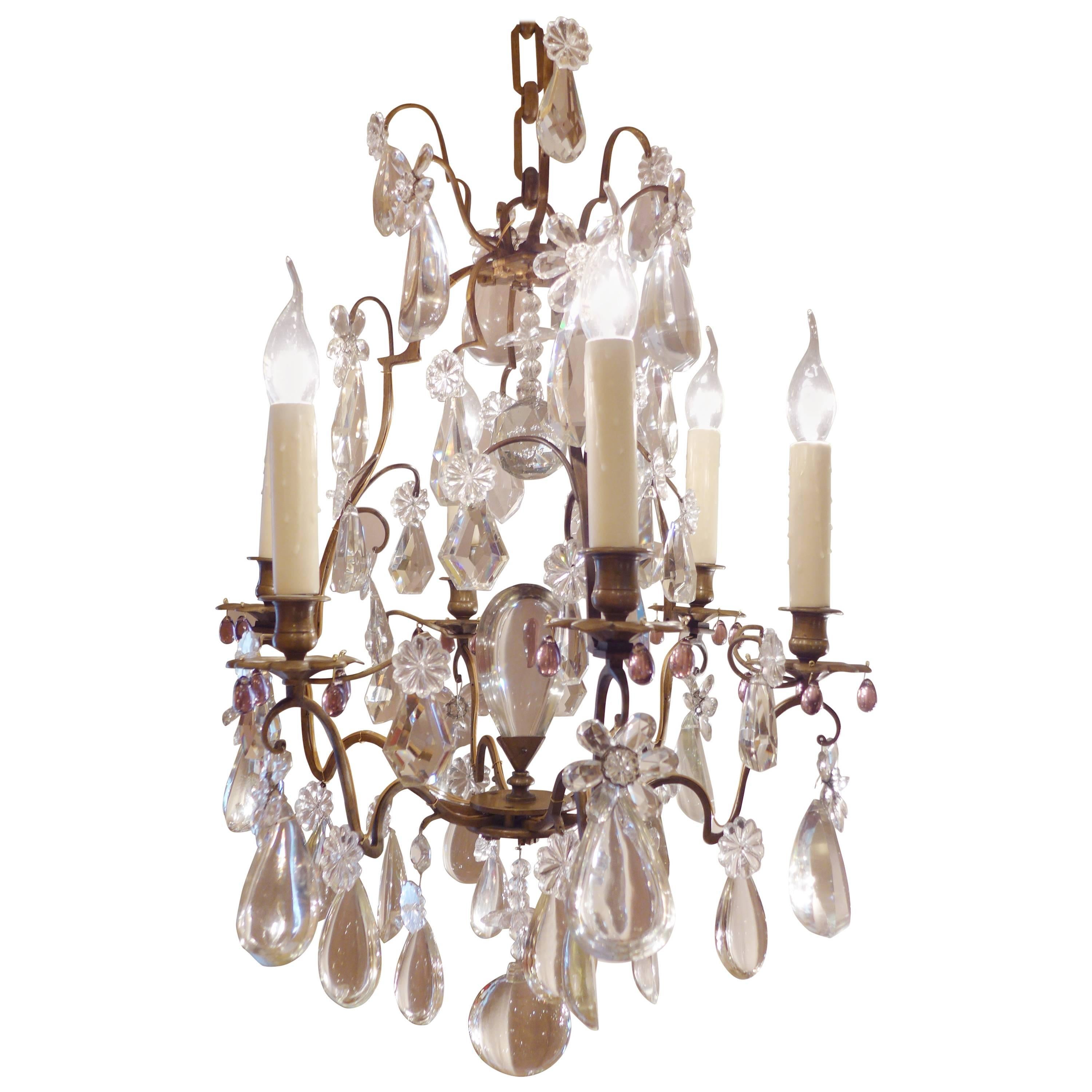 French Maison Baguès Louis XV Style Patinated Bronze and Crystal Chandelier