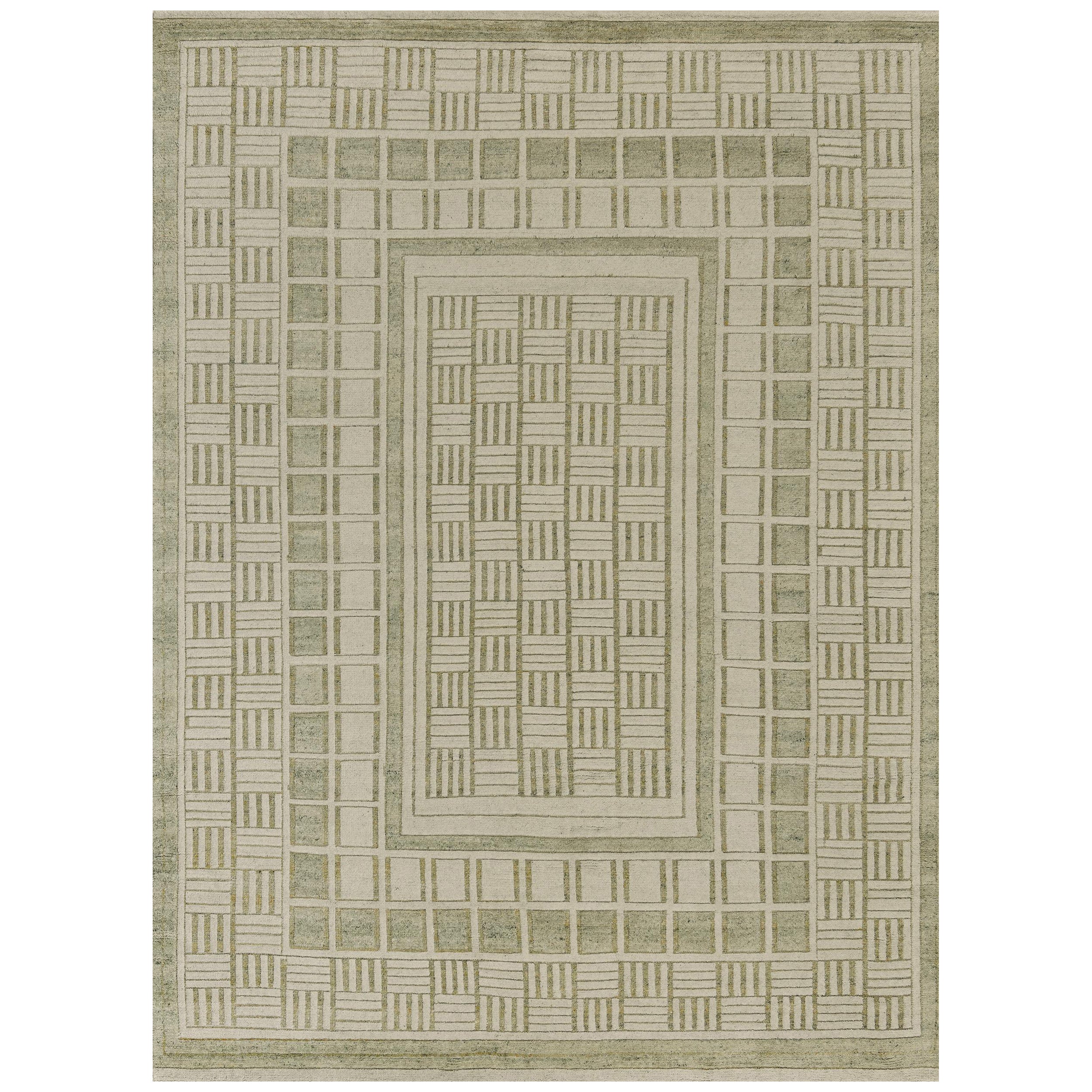 Tappeto contemporaneo in lana tessuto a mano di ispirazione svedese di colore verde pistacchio in vendita