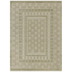 Tappeto contemporaneo in lana tessuto a mano di ispirazione svedese di colore verde pistacchio