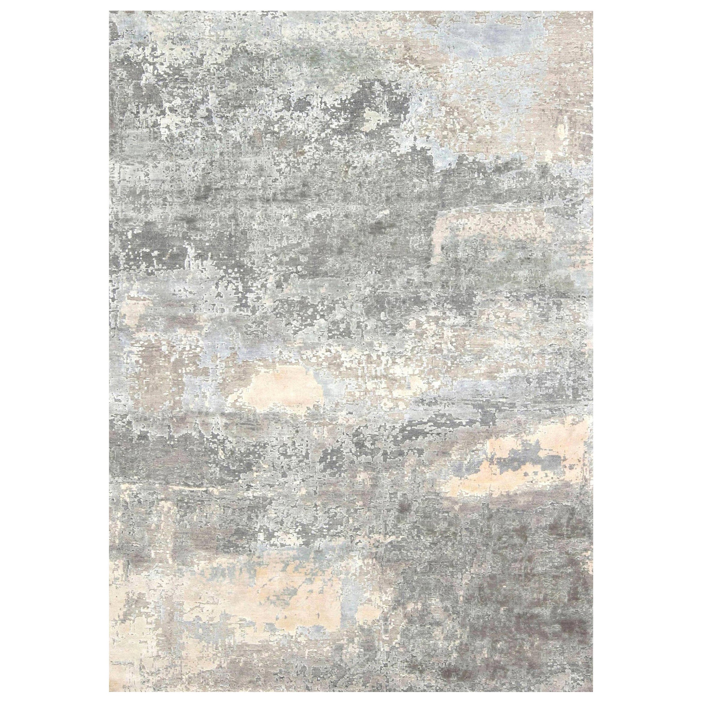 Tapis contemporain en soie bleu étoilé et gris noué à la main de Doris Leslie Blau en vente