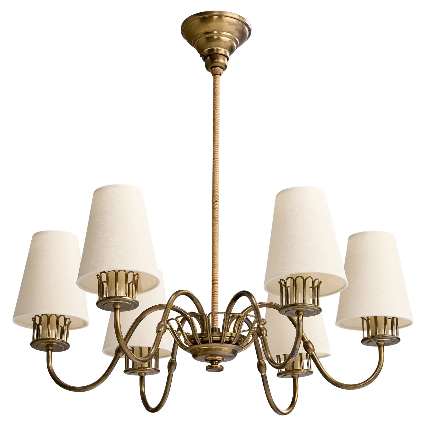 Designer danois, lustre, laiton, Corde, Fabrice, Danemark, années 1930 en vente