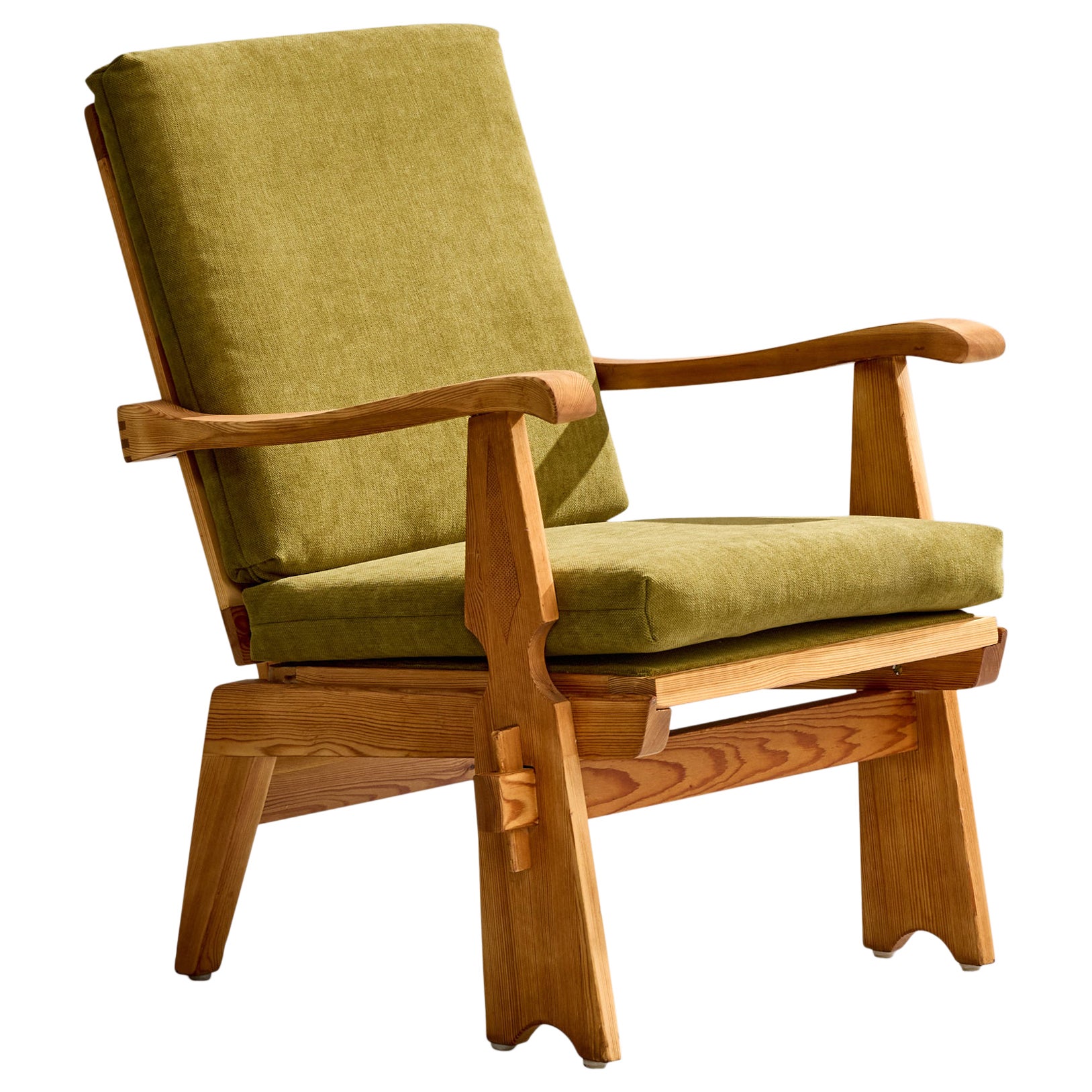 Krogenæs Møbler Attribution, Lounge Chair, Pine, Fabric, Norway, 1960s For Sale