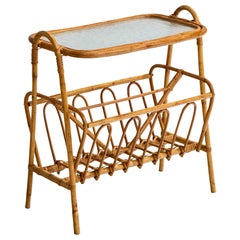 Swedish Designer, Side Table, Bamboo, Rattan, Glass, Sweden, 1950s