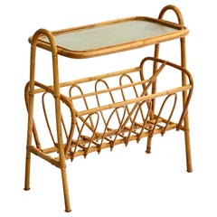 Swedish Designer, Side Table, Bamboo, Rattan, Glass, Sweden, 1950s