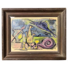 1950's E.Romano "Naturaleza muerta" Pintura en técnica mixta