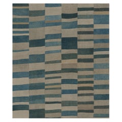 Handwoven Contemporary Wool Blue and Ivory Flatweave Rug