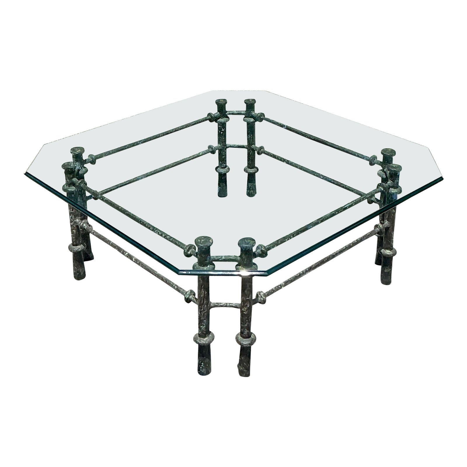 Vintage Boho Patinated Bronze Coffee Table After Giacometti For Sale