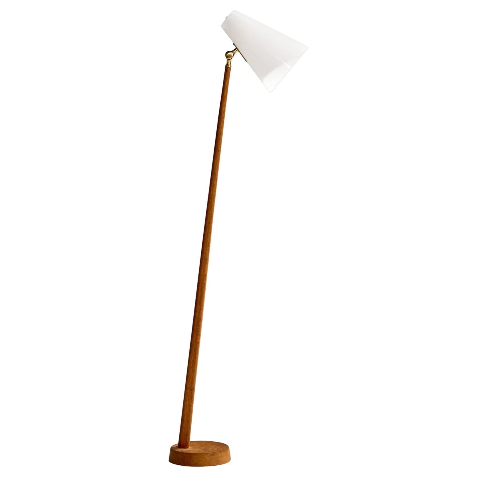 Falkenbergs Belysning, Floor Lamp, Oak, Brass, Acrylic, Sweden, 1960s For Sale
