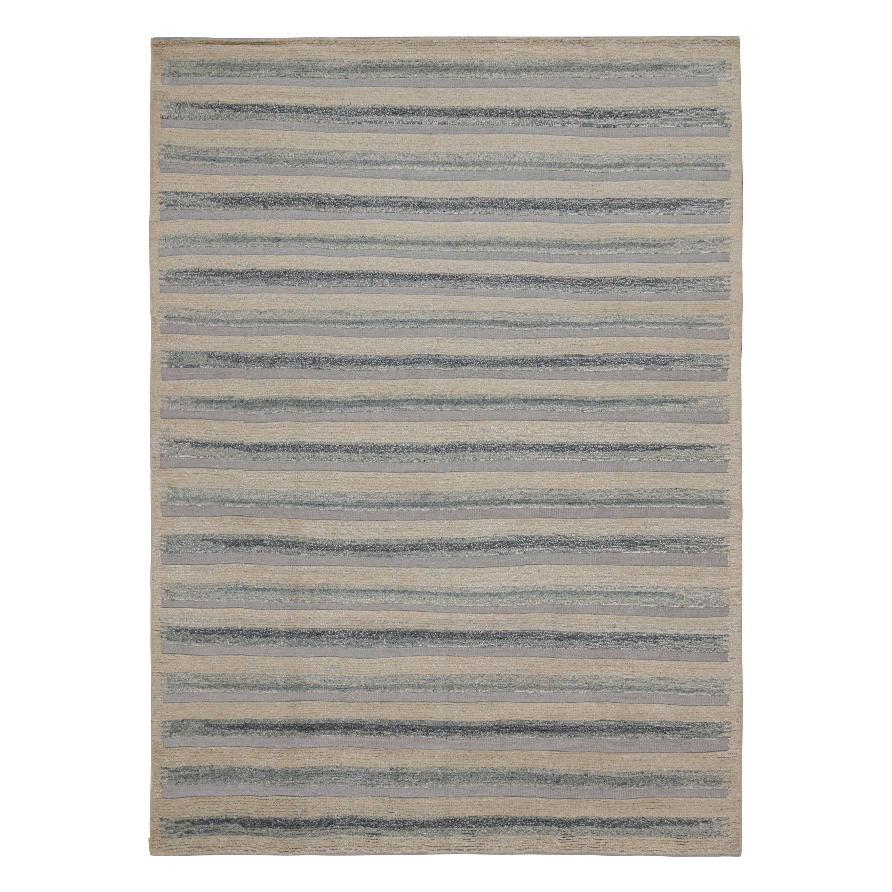 Rug & Kilim: Tappeto in stile scandinavo a strisce beige e blu in vendita