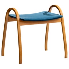 Sgabello di design svedese, legno di bengala, velluto, Svezia, anni '50