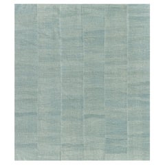 Zeitgenössischer handgeknüpfter türkisfarbener Woll-Kilim-Teppich