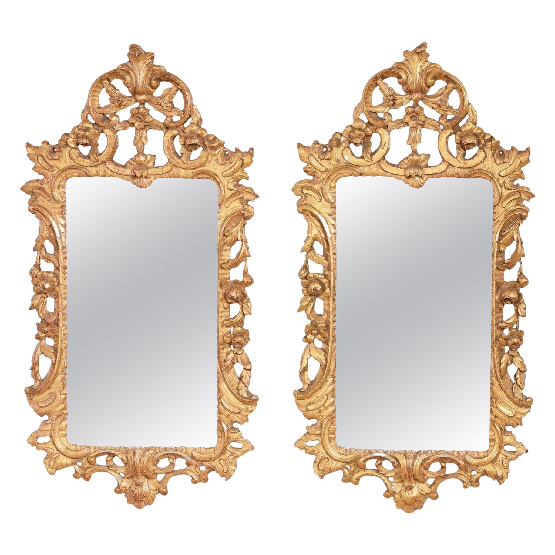 A Pair of Rococo Giltwood Mirrors For Sale