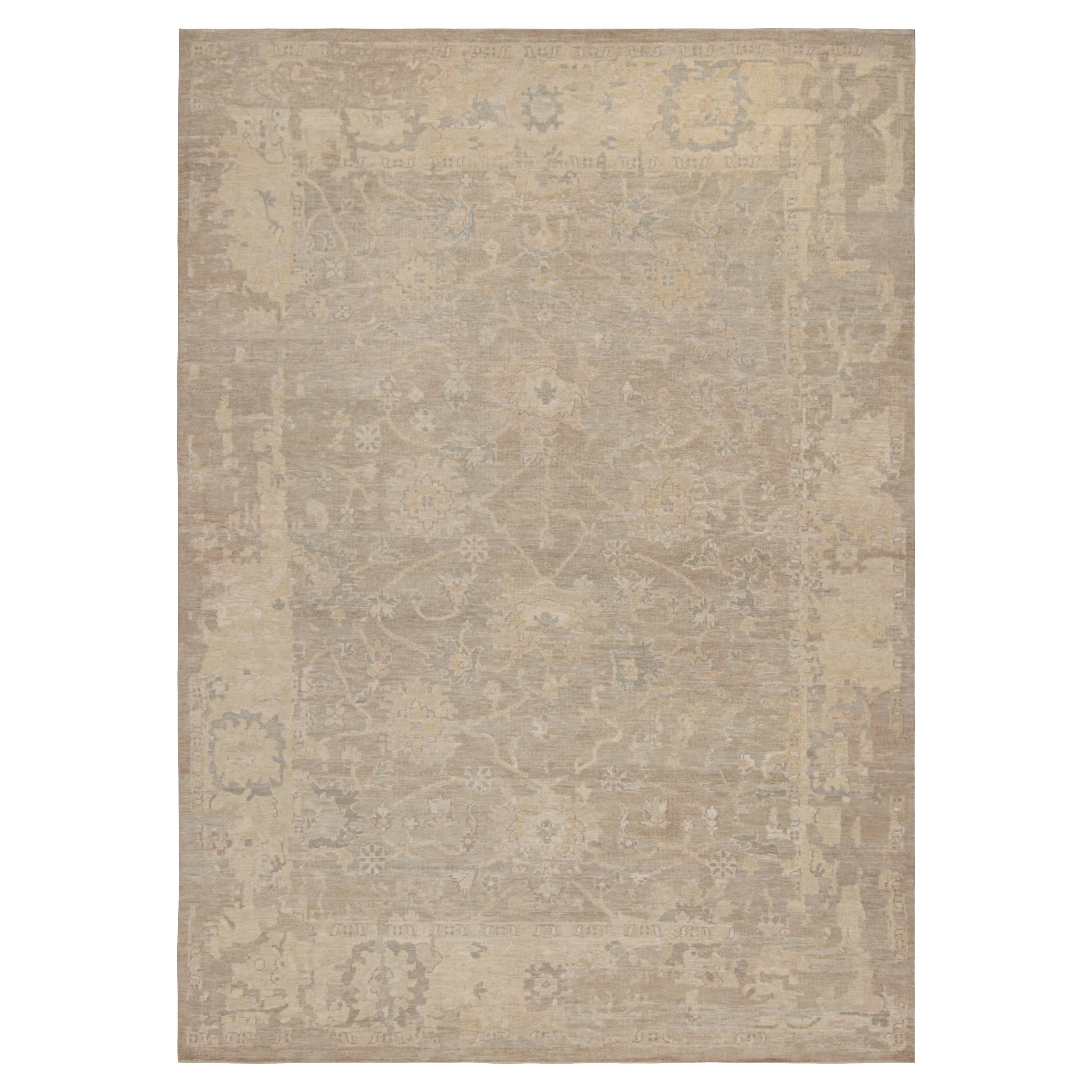 Rug & Kilim’s Oushak Style Oversized Rug in Greige with Floral Pattern