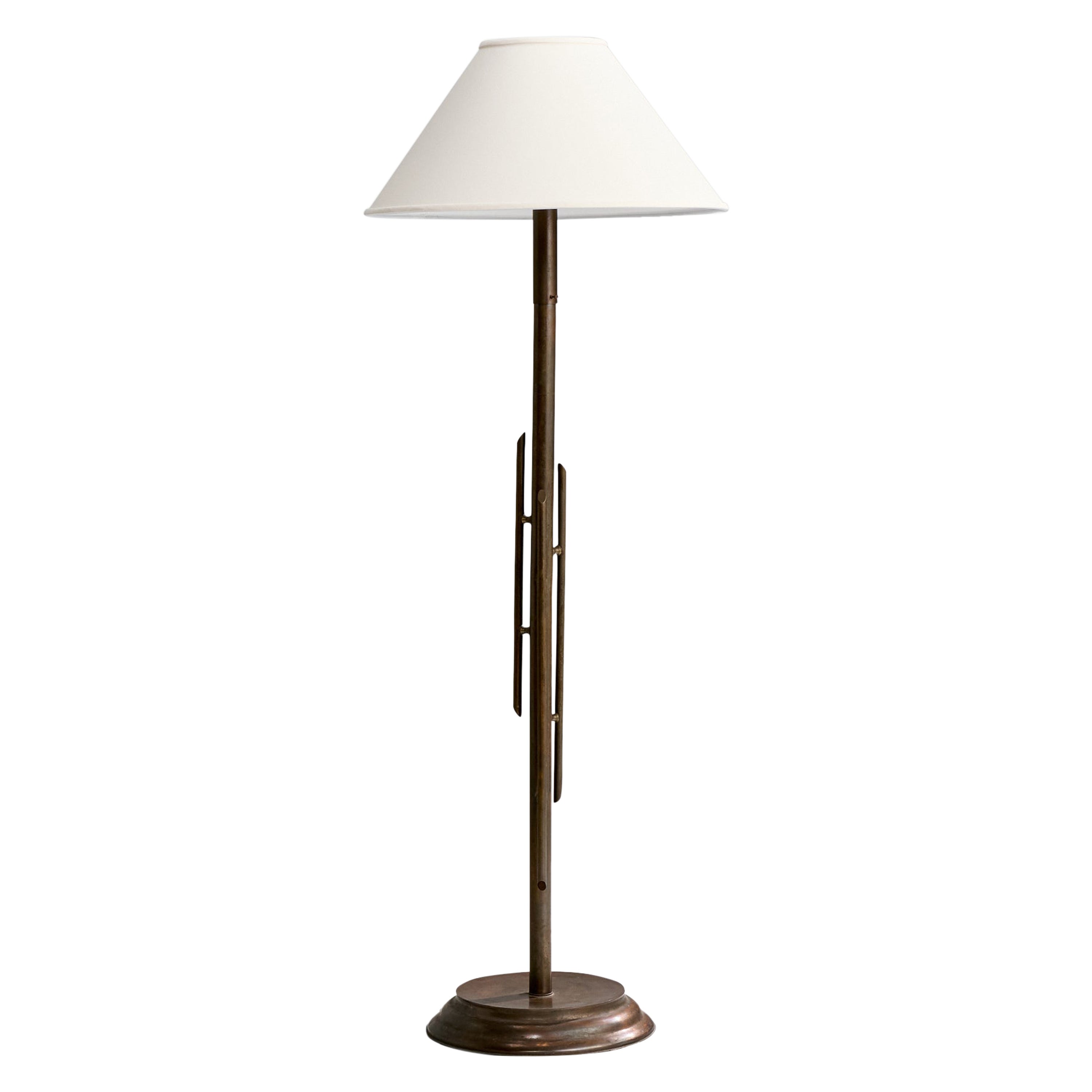 Italian Designer, Floor Lamp, Brass, Fabric, Italy, 1940s For Sale