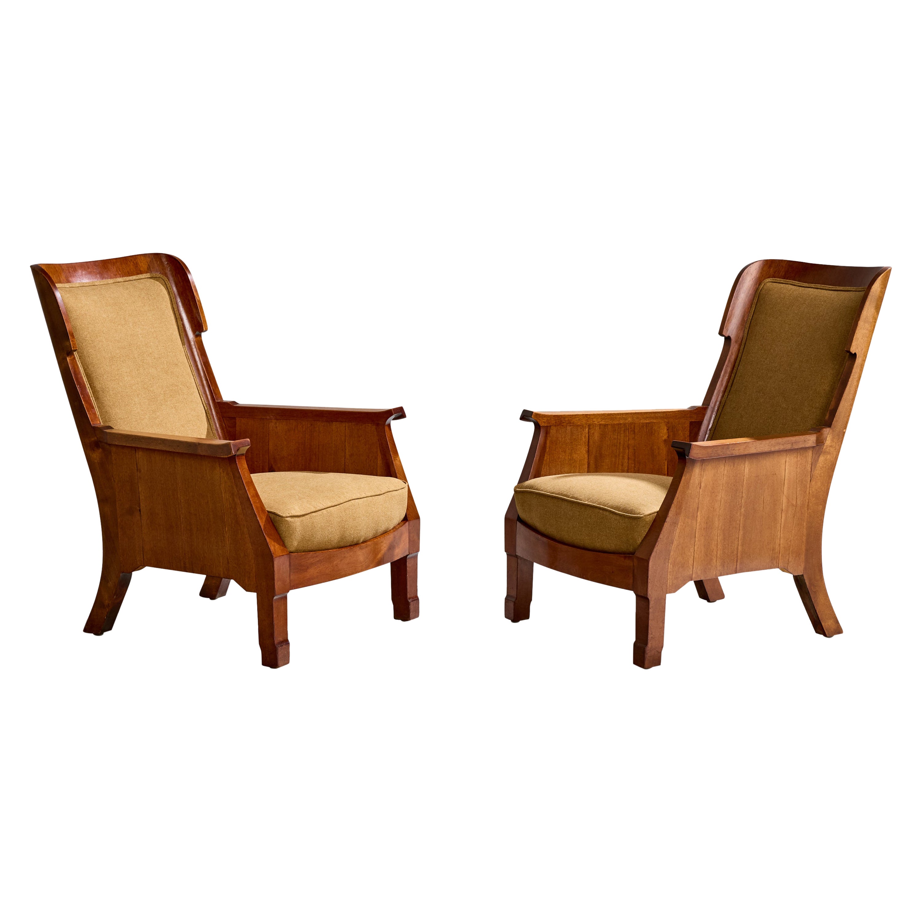 Swedish Designer, Lounge Chairs, Birch, Fabric, Sweden, 1900 For Sale