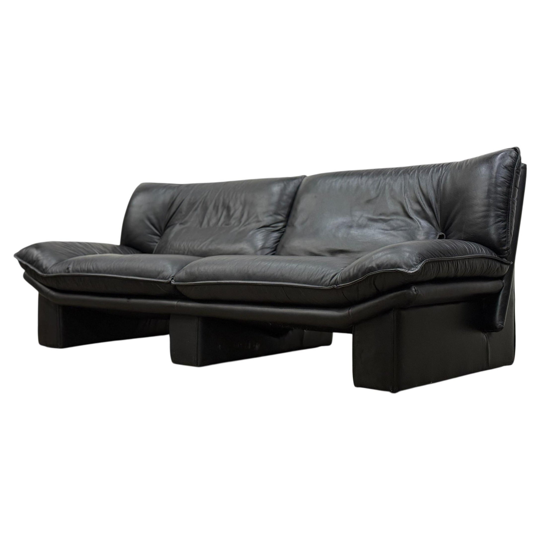 Italian Post Modern Sofa by Nicoletti Salotti, Vintage Black Leather