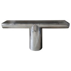 1970 Postmoderne J. Wade Beam Console Table pour Brueton en acier inoxydable