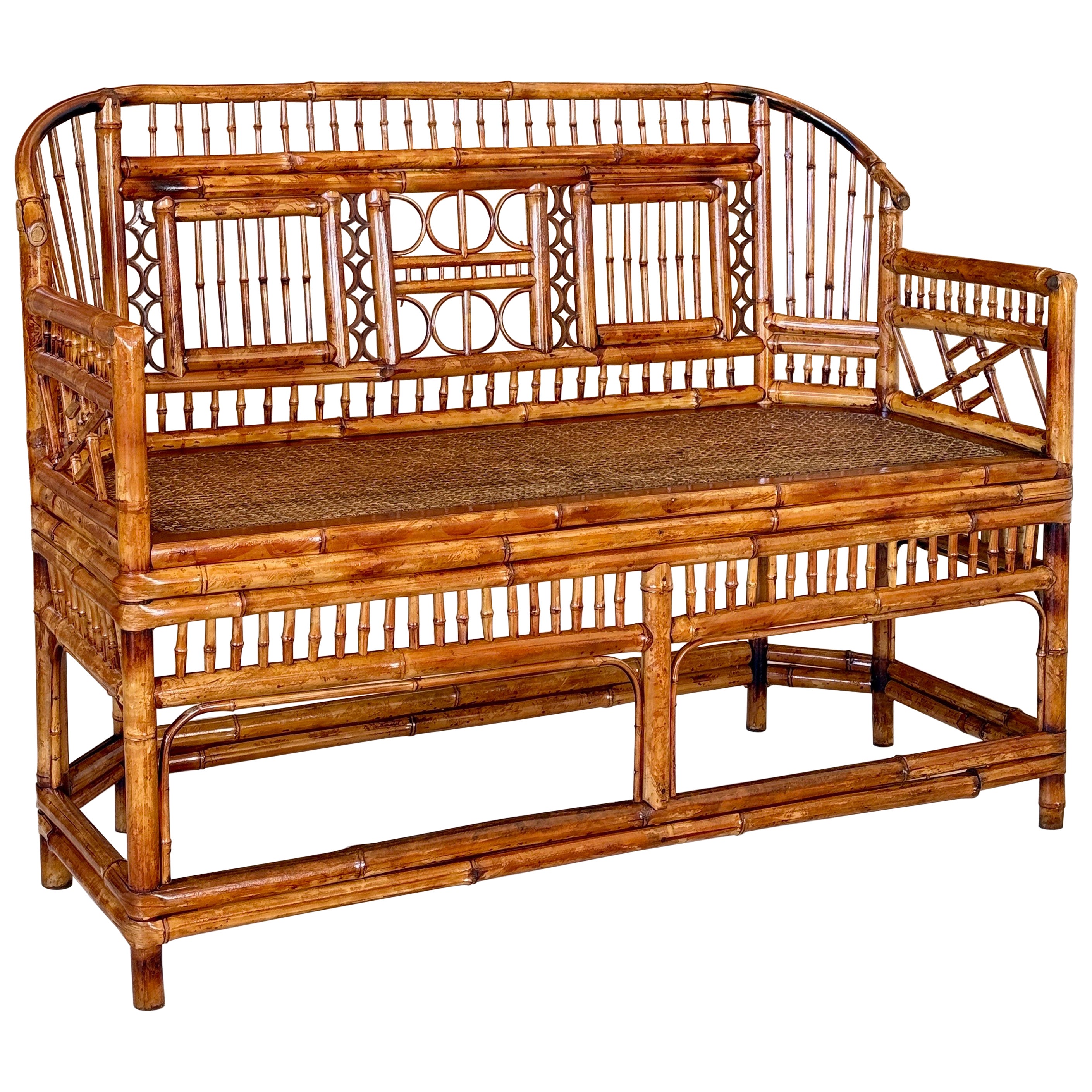 Mid-20th Century Restored Coastal Brighton Pavilion Bamboo and Cane Settee For Sale