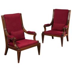 Rare Pair of Mid-19th Century English Hall Chairs Made in Virginia Walnut