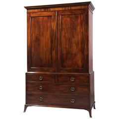 Antique 18th Century George III Hepplewhite Period Mahogany Linen Press