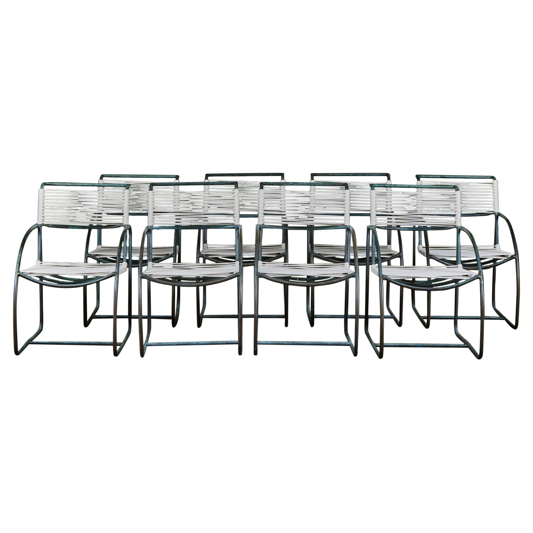 Set of Eight Kipp Stewart Bronze Patio Dining Armchairs for Terra For Sale