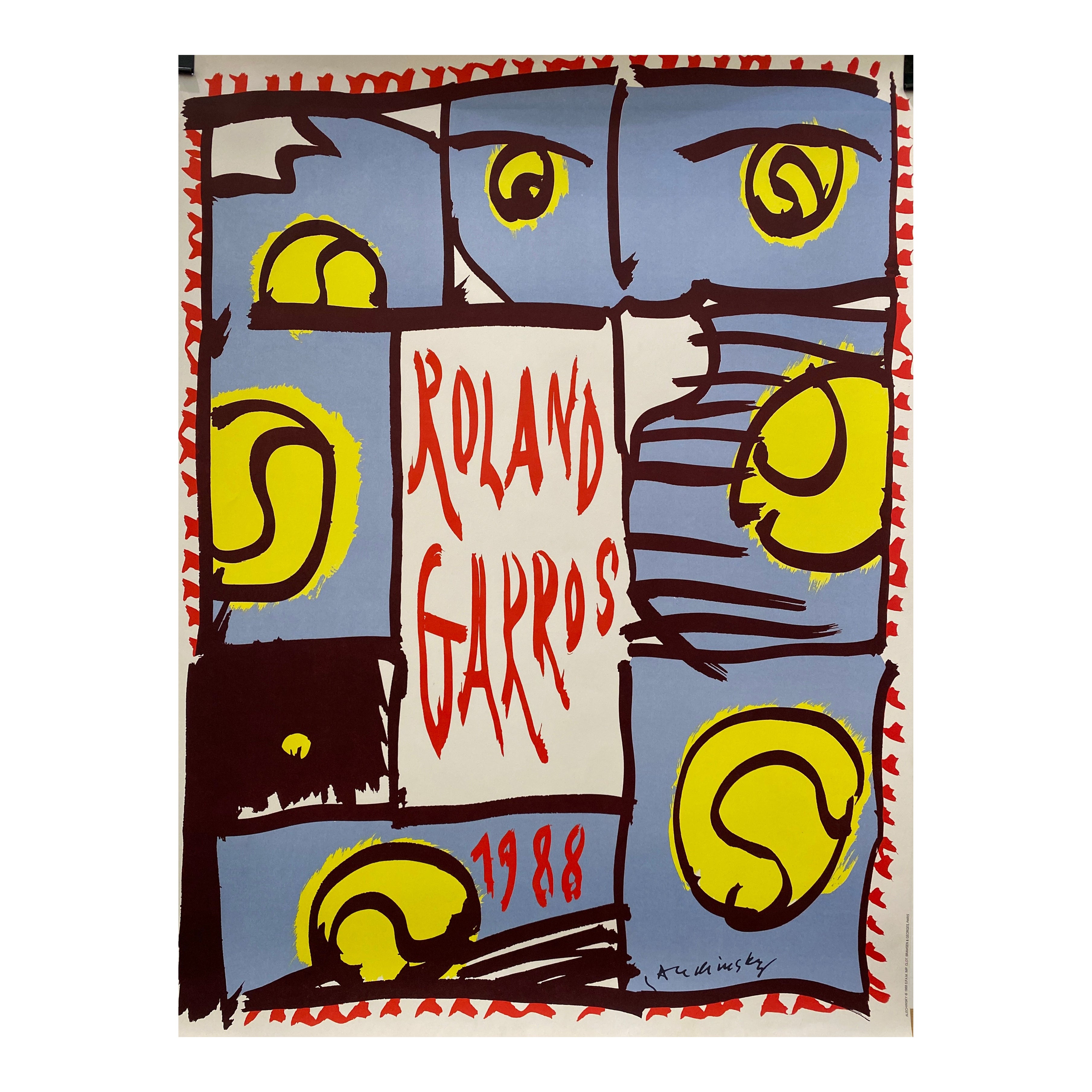 Original 'ROLAND GARROS' 1988 Tennis Tournament Poster by  Pierre Alechinsky
