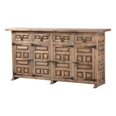 Sideboard in Carved Elm with Forged Iron Hardware, Spain, 1940s