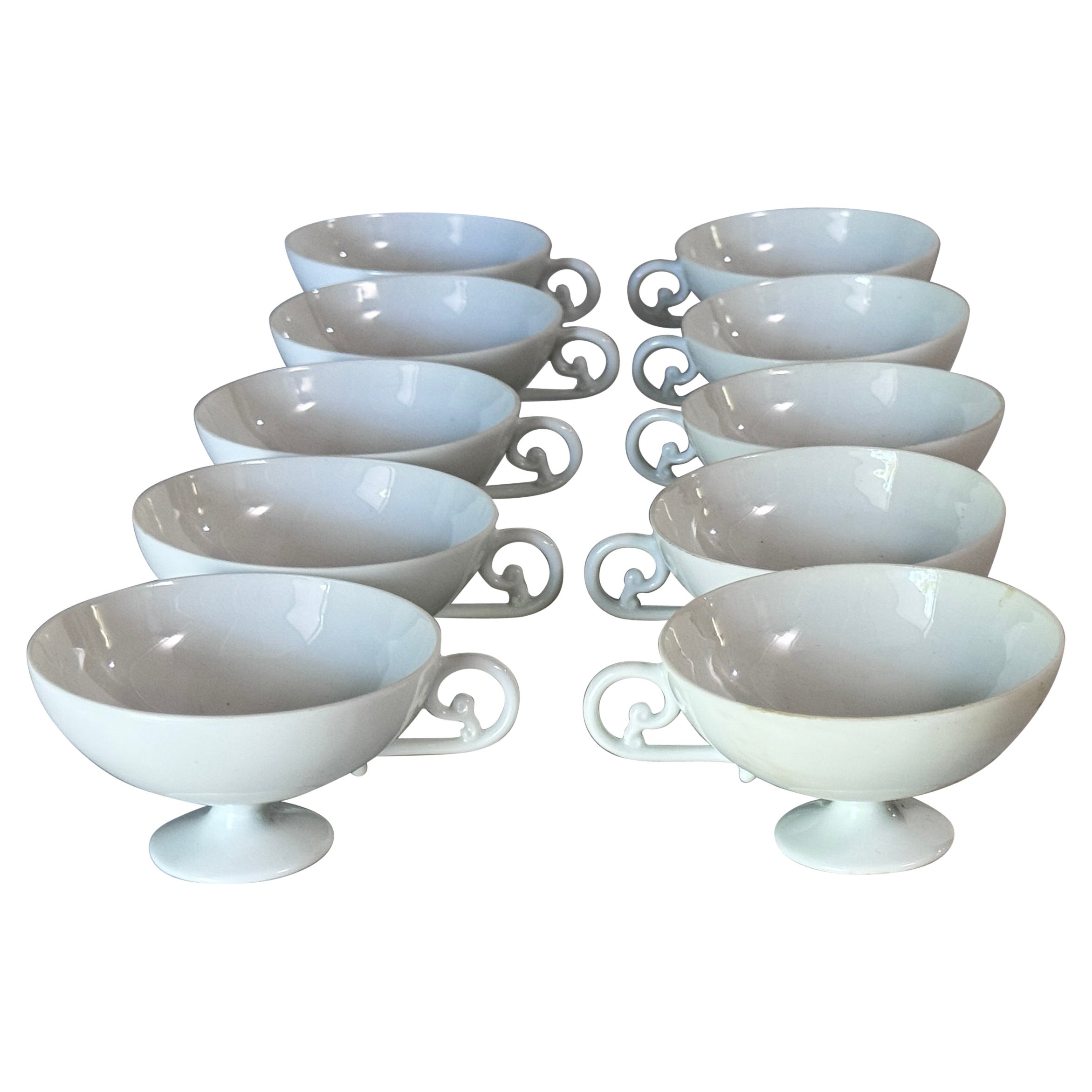 Set of 10 Vintage Limoges Porcelain Coffee Cups – Signed Limoges France – White For Sale