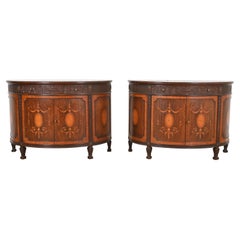 Baker Furniture French Regency Louis XVI Mahogany Demilune Console Tables