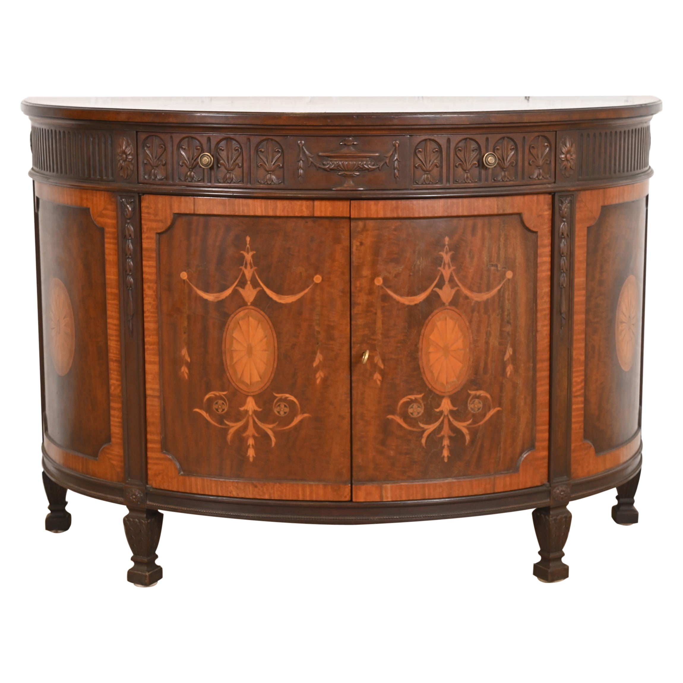 Baker Furniture French Regency Louis XVI Mahogany Demilune Console Table